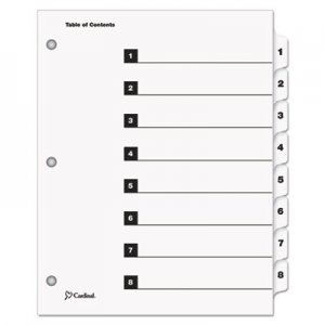 Cardinal 60813 Traditional OneStep Index System, 8-Tab, 1-8, Letter, White, 8/Set CRD60813