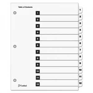 Cardinal 61213 Traditional OneStep Index System, 12-Tab, 1-12, Letter, White, 12/Set CRD61213