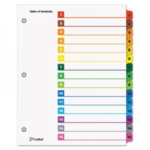 Cardinal 61518 Traditional OneStep Index System, 15-Tab, 1-15, Letter, Multicolor, 15/Set CRD61518