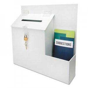 deflecto 79803 Plastic Suggestion Box with Locking Top, 13 3/4 x 3 5/8 x 13, White DEF79803