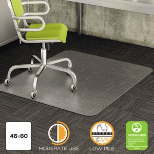deflecto CM13443F DuraMat Moderate Use Chair Mat for Low Pile Carpet, Beveled, 46 x 60, Clear DEFCM13443F