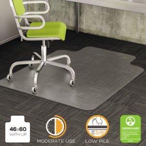 deflecto CM13433F DuraMat Moderate Use Chair Mat for Low Pile Carpet, Beveled, 46x60 w/Lip, Clear DEFCM13433F
