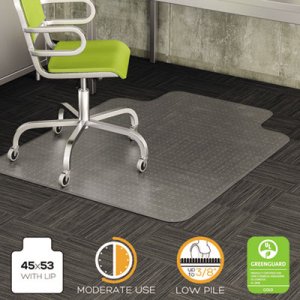 deflecto CM13233 DuraMat Moderate Use Chair Mat for Low Pile Carpet, Beveled, 45x53 w/Lip, Clear DEFCM13233