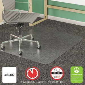 deflecto CM14443F SuperMat Frequent Use Chair Mat, Medium Pile Carpet, Beveled, 46 x 60, Clear DEFCM14443F