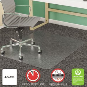 deflecto CM14243 SuperMat Frequent Use Chair Mat, Medium Pile Carpet, Beveled, 45 x 53, Clear DEFCM14243