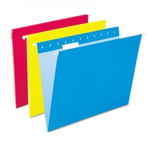 Pendaflex 81612 Essentials Colored Hanging Folders, 1/5 Tab, Letter, Assorted Colors, 25/Box PFX81612