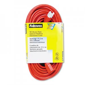 Fellowes 99598 Indoor/Outdoor Heavy-Duty 3-Prong Plug Extension Cord, 1-Outlet, 50ft, Orange FEL99598