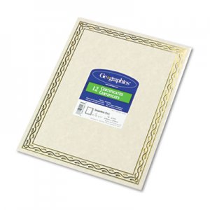 Geographics 44407 Foil Stamped Award Certificates, 8-1/2 x 11, Gold Serpentine Border, 12/Pack GEO44407