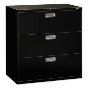 HON 693LP 600 Series Three-Drawer Lateral File, 42w x 19-1/4d, Black HON693LP