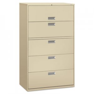 HON 695LL 600 Series Five-Drawer Lateral File, 42w x 19-1/4d, Putty HON695LL