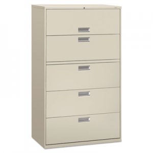 HON 695LQ 600 Series Five-Drawer Lateral File, 42w x 19-1/4d, Light Gray HON695LQ