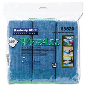 WypAll 83620 Cloths w/Microban, Microfiber, 15 3/4 x 15 3/4, Blue, 6/Pack KCC83620