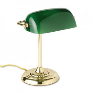 Alera LMP557AB Traditional Incandescent Banker's Lamp, Green Glass Shade, 14"h, Brass Base ALELMP557AB