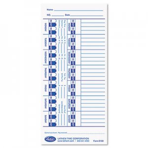 Lathem Time E100 Time Card for Lathem Models 900E/1000E/1500E/5000E, White, 100/Pack LTHE100