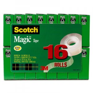 Scotch 810K16 Magic Tape Value Pack, 3/4" x 1000", 1" Core, Clear, 16/Pack MMM810K16