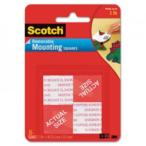 Scotch MMM108 Precut Foam Mounting 1" Squares, Double-Sided, Removable, 16/Pack