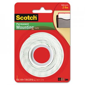 Scotch 110 Foam Mounting Double-Sided Tape, 1/2" Wide x 75" Long MMM110