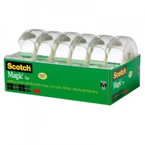 Scotch 6122 Magic Tape & Refillable Dispenser, 3/4" x 650", Clear, 6/Pack MMM6122