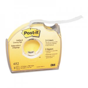 Post-it 652 Labeling & Cover-Up Tape, Non-Refillable, 1/3" x 700" Roll MMM652