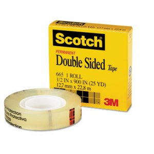 Scotch 66512900 Double-Sided Tape, 1/2" x 900", 1" Core, Clear MMM66512900