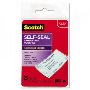 Scotch LS851G Self-Sealing Laminating Pouches, 9.5 mil, 2 7/16 x 3 7/8, Business Card Size, 25
