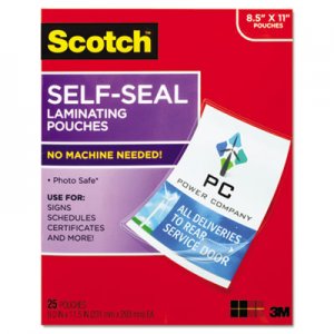 Scotch MMMLS85425G Self-Sealing Laminating Pouches, 9.5 mil, 9 3/10 x 11 4/5, 25/Pack LS854-25G