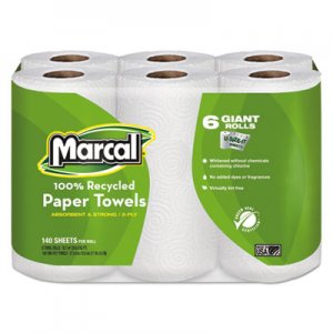 Marcal 6181PK 100% Recycled Roll Towels, 5 1/2 x 11, 140/Roll, 6 Rolls/Pack MRC6181PK