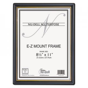 NuDell NUD11880 EZ Mount Document Frame with Trim Accent and Plastic Face, Plastic, 8.5 x 11 Insert, Black/Gold