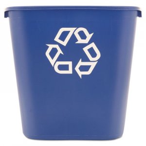 Rubbermaid Commercial 295673BE Medium Deskside Recycling Container, Rectangular, Plastic, 28.125qt, Blue RCP295673BE