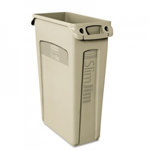 Rubbermaid Commercial 354060BG Slim Jim Receptacle w/Venting Channels, Rectangular, Plastic, 23gal, Beige RCP354060BG