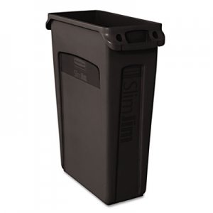 Rubbermaid Commercial 354060BK Slim Jim Receptacle w/Venting Channels, Rectangular, Plastic, 23gal, Black RCP354060BK