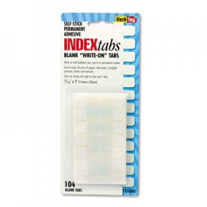 Redi-Tag 31000 Side-Mount Self-Stick Plastic Index Tabs, 1 inch, White, 104/Pack RTG31000