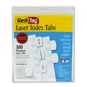 Redi-Tag 33117 Laser Printable Index Tabs, 1 1/8 Inch, White, 100/Pack RTG33117