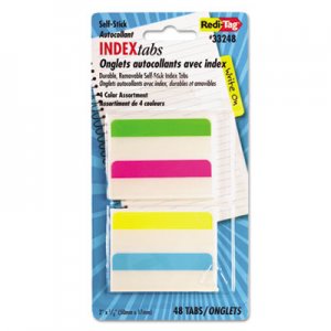 Redi-Tag 33248 Write-On Self-Stick Index Tabs, 2 x 11/16, 4 Colors, 48/Pack RTG33248