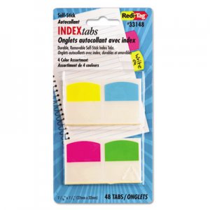 Redi-Tag 33148 Write-On Self-Stick Index Tabs, 1 1/16 Inch, 4 Colors, 48/Pack RTG33148