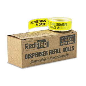 Redi-Tag 91032 Arrow Message Page Flag Refills, "Please Sign & Date", Yellow, 120/Roll, 6 Rolls RTG91032