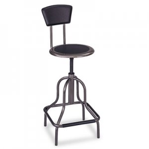 Safco 6664 Diesel Series Industrial Stool w/Back, High Base, Pewter Leather Seat/Back Pad SAF6664