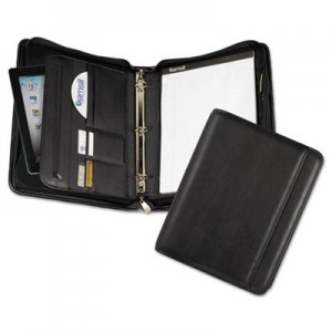 Samsill 15650 Professional Zippered Pad Holder/Ring Binder, Pockets, Writing Pad, Vinyl Black SAM15650