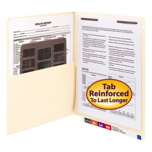 Smead 34100 Reinforced End Tab Pocket Folder, Fastener, Straight Cut, Letter, Manila, 50/Box SMD34100