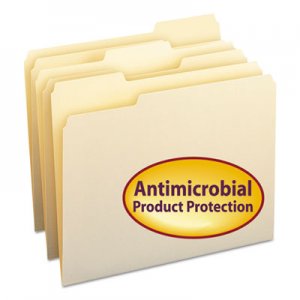 Smead 10338 Antimicrobial One-Ply File Folders, 1/3 Cut Top Tab, Letter, Manila, 100/Box SMD10338