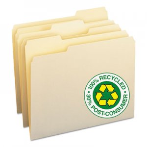 Smead 10339 100% Recycled File Folders, 1/3 Cut, One-Ply Top Tab, Letter, Manila, 100/Box SMD10339