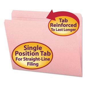 Smead 12610 File Folders, Straight Cut, Reinforced Top Tab, Letter, Pink, 100/Box SMD12610