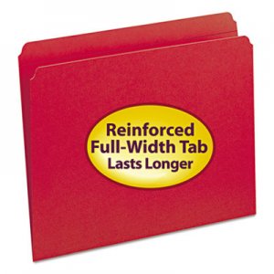 Smead 12710 File Folders, Straight Cut, Reinforced Top Tab, Letter, Red, 100/Box SMD12710