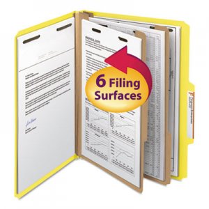Smead 14004 Top Tab Classification Folder, Two Dividers, Six-Section, Letter, Yellow, 10/Box SMD14004