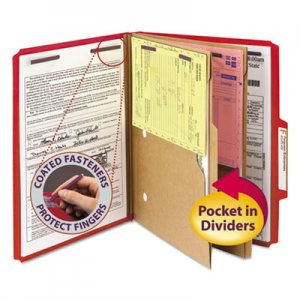 Smead 14082 Pressboard Folders, Two Pocket Dividers, Letter, Six-Section, Bright Red, 10/Box SMD14082