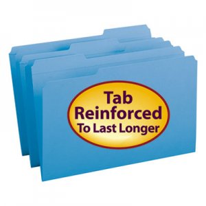 Smead 17034 File Folders, 1/3 Cut, Reinforced Top Tab, Legal, Blue, 100/Box SMD17034