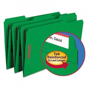 Smead 17140 Folders, Two Fasteners, 1/3 Cut Assorted Top Tab, Legal, Green, 50/Box SMD17140