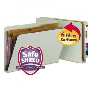 Smead 29810 Pressboard End Tab Classification Folder, Legal, Six-Section, Gray/Green, 10/Box SMD29810
