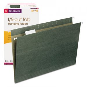 Smead 64155 Hanging File Folders, 1/5 Tab, 11 Point Stock, Legal, Green, 25/Box SMD64155