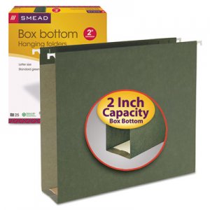 Smead 64259 2" Capacity Box Bottom Hanging File Folders, Letter, Green, 25/Box SMD64259